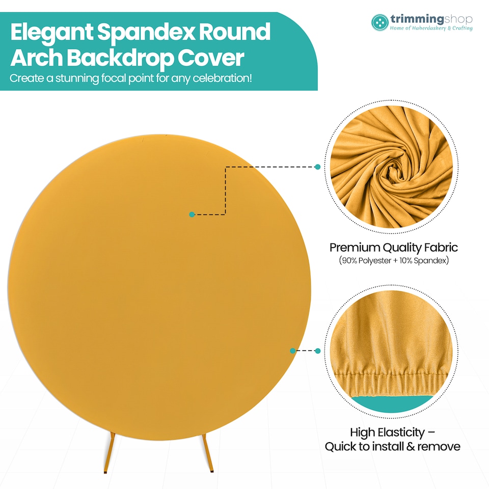 image 1 of 160GSM Gold Round Arch Backdrop Cover - 180cm