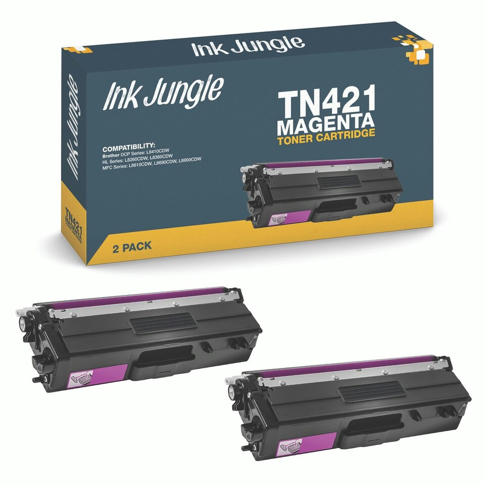 image 1 of 2x Compatible Brother TN421 Magenta Toner Cartridges Pink