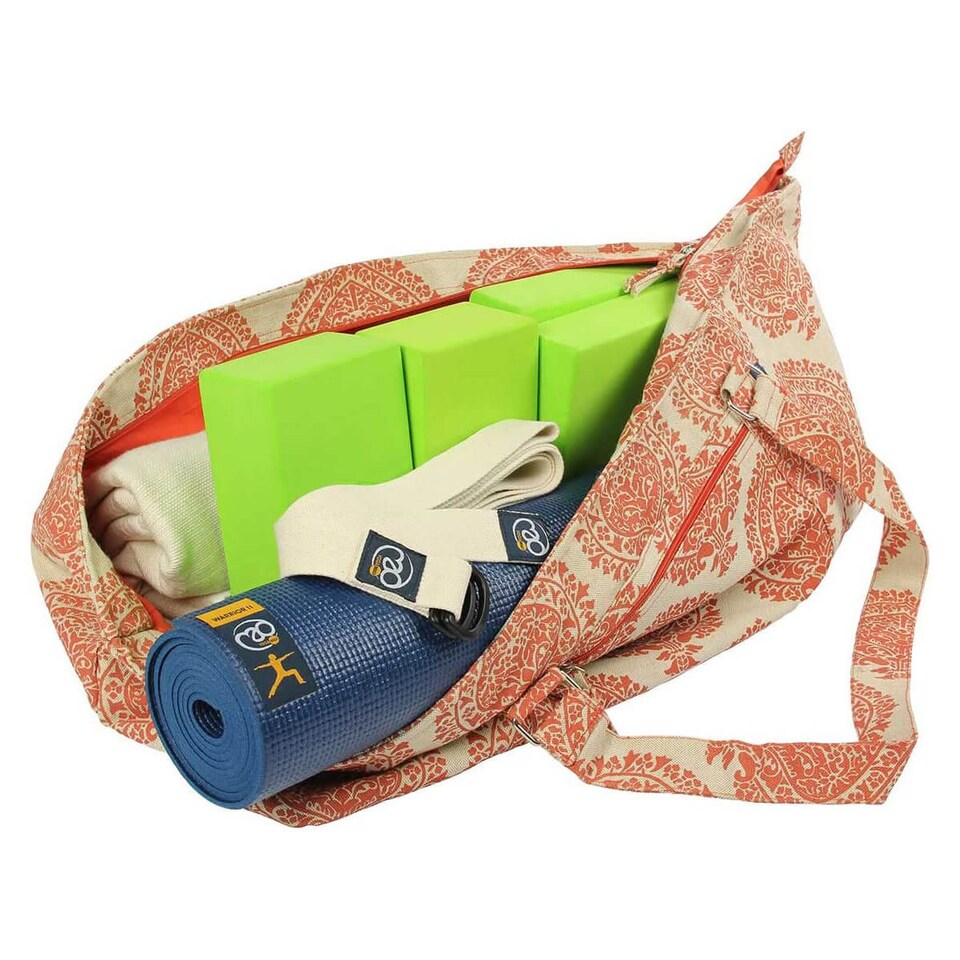 image 1 of Fitness Mad Yoga & Pilates Prop Bag — Orange Cotton/Jute with Cotton Liner, Multiple Pockets (83 x 30 x 20 cm) | Orange | Orange | 83cm (L) x 30cm (W) x 20cm (D)