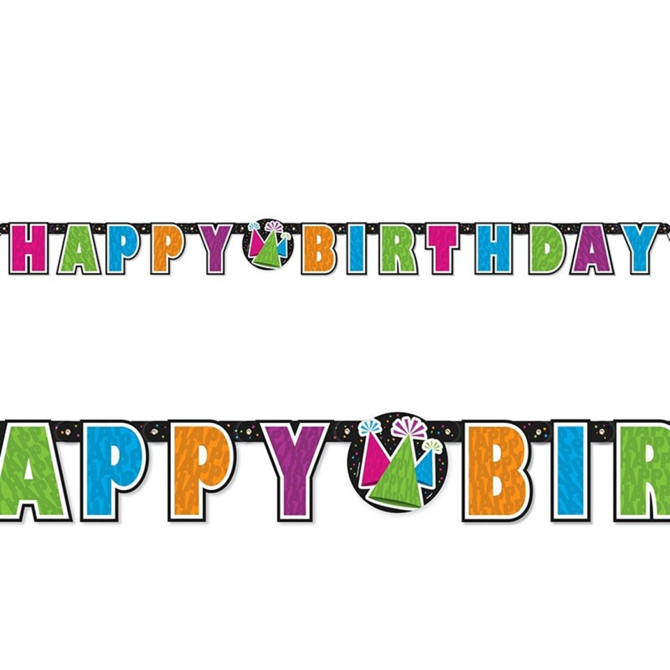Unique Party Neon Happy Birthday Banner - Multicoloured - One Size