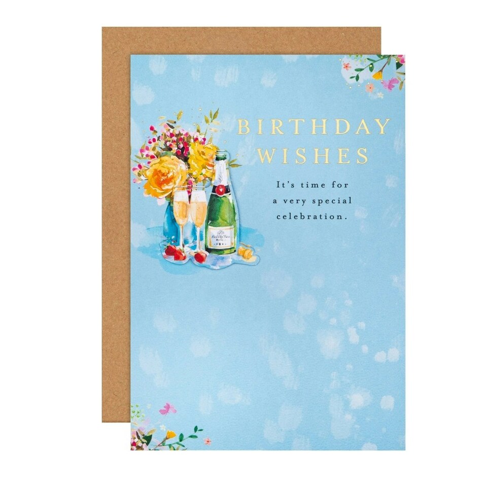 image 1 of Champagne & Flowers Design Birthday Card