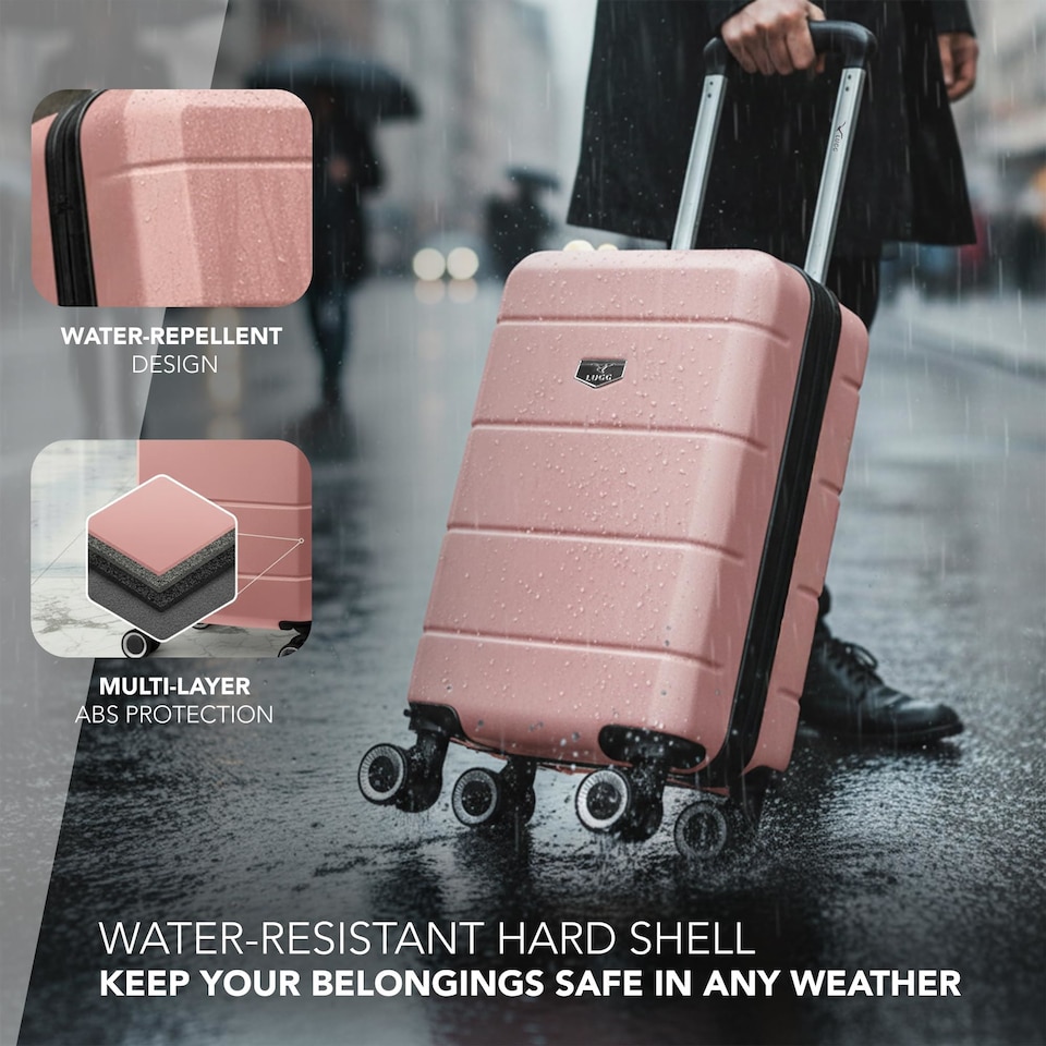 image 1 of Lugg Jetset Lightweight ABS Hard Shell Cabin Suitcase with 4 Spinner Wheels (40x30x20cm)