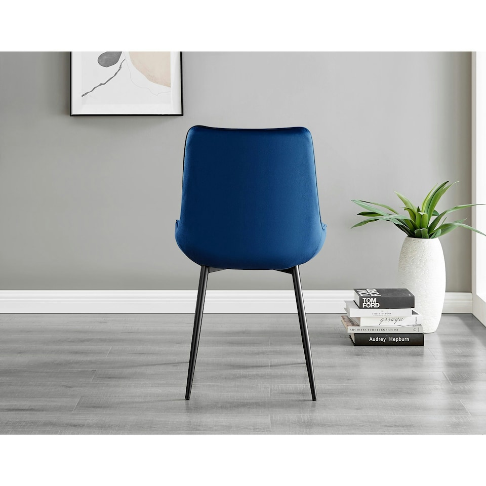 image 1 of Furniturebox 2x Pesaro Navy Velvet Black Leg Luxury Dining Chairs