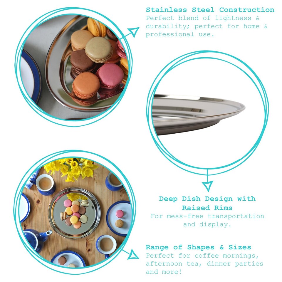 image 1 of Argon Tableware 3pc Oval Serving Platter Set - Stainless Steel Dinner Tray Oval Plate Small Appetizer Serving Dishes - 3 Sizes