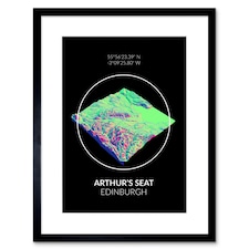 Arthurs Seat Edinburgh Scotland Scottish Neon 9x7" Black Framed Wall Art Print