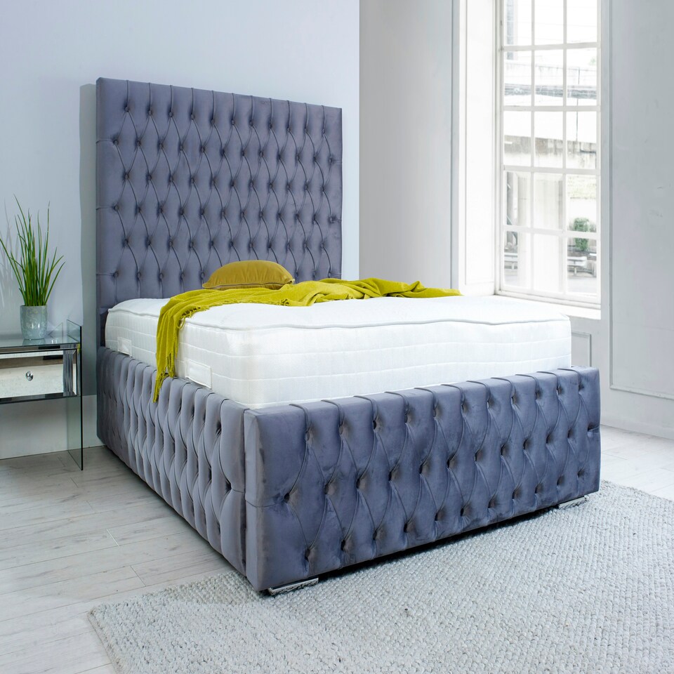 image 1 of Orella Plush King Bed Frame - Steel