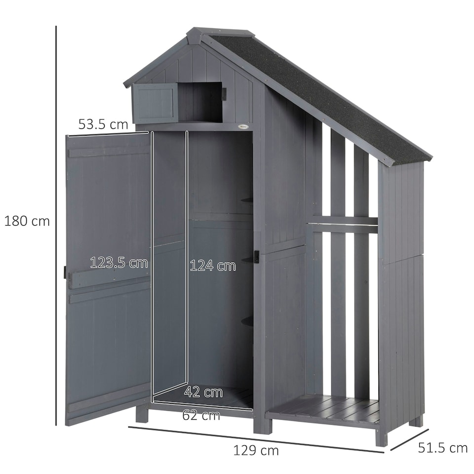 image 1 of Outsunny Garden Storage Shed With Shelves Log Rack for Garden Tools
