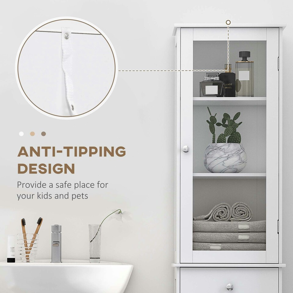 image 1 of kleankin Storage Cabinet Organizer Tower with Multiple Shelves & Drawer, White