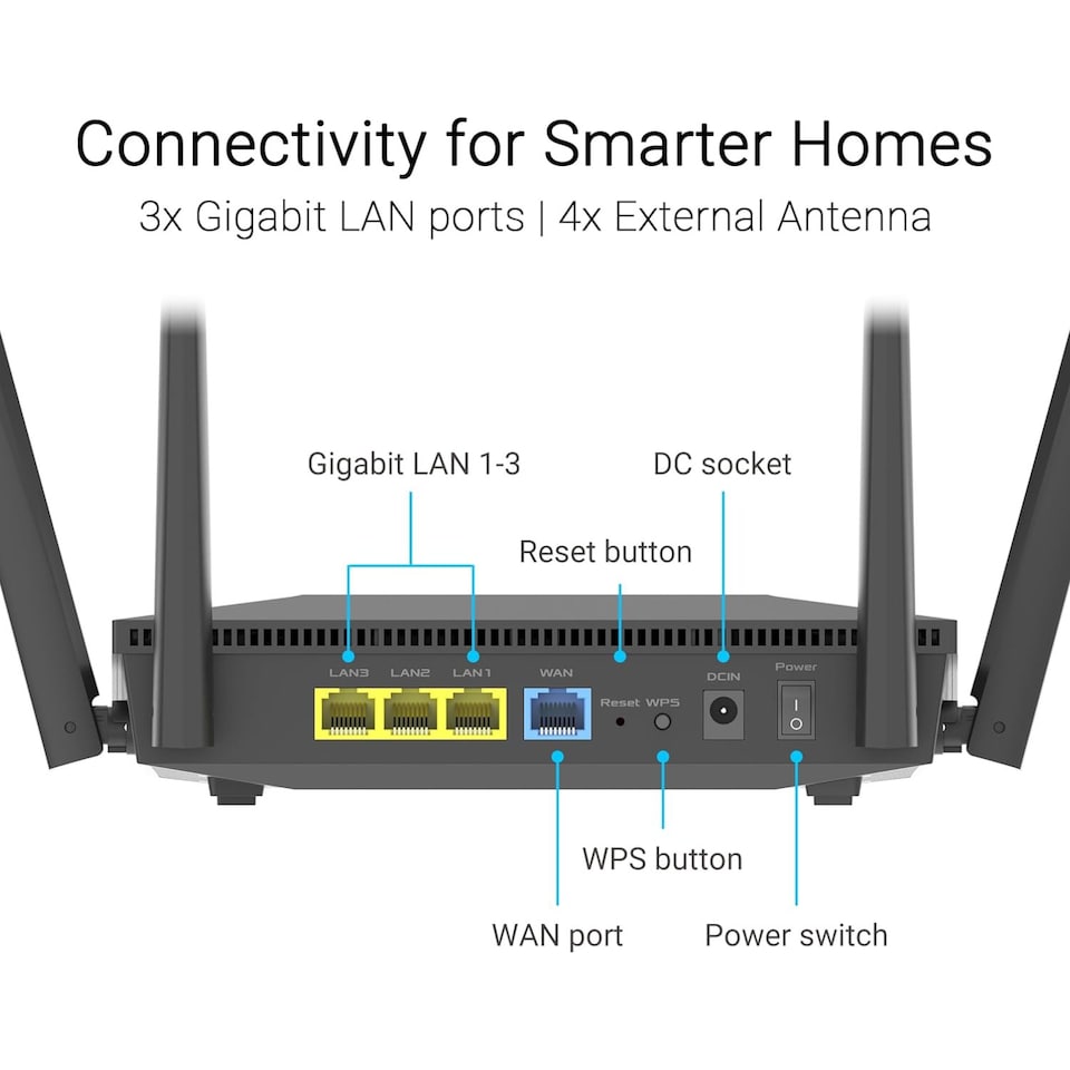 image 1 of ASUS RT-AX52 (AX1800) WiFi 6 Dual Band Extendable Router Black