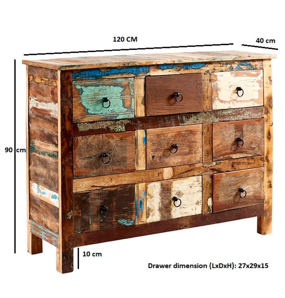 image 1 of Coastal 9 Drawer Chest - Wood - L40 x W120 x H90 cm