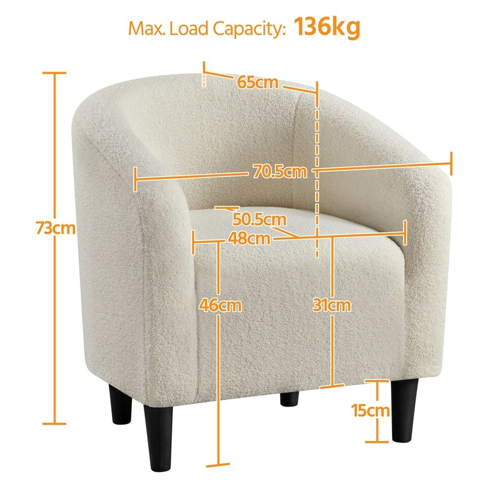 image 1 of Yaheetech Fabric Club Chair Upholstered Accent Barrel Chair White | Ivory