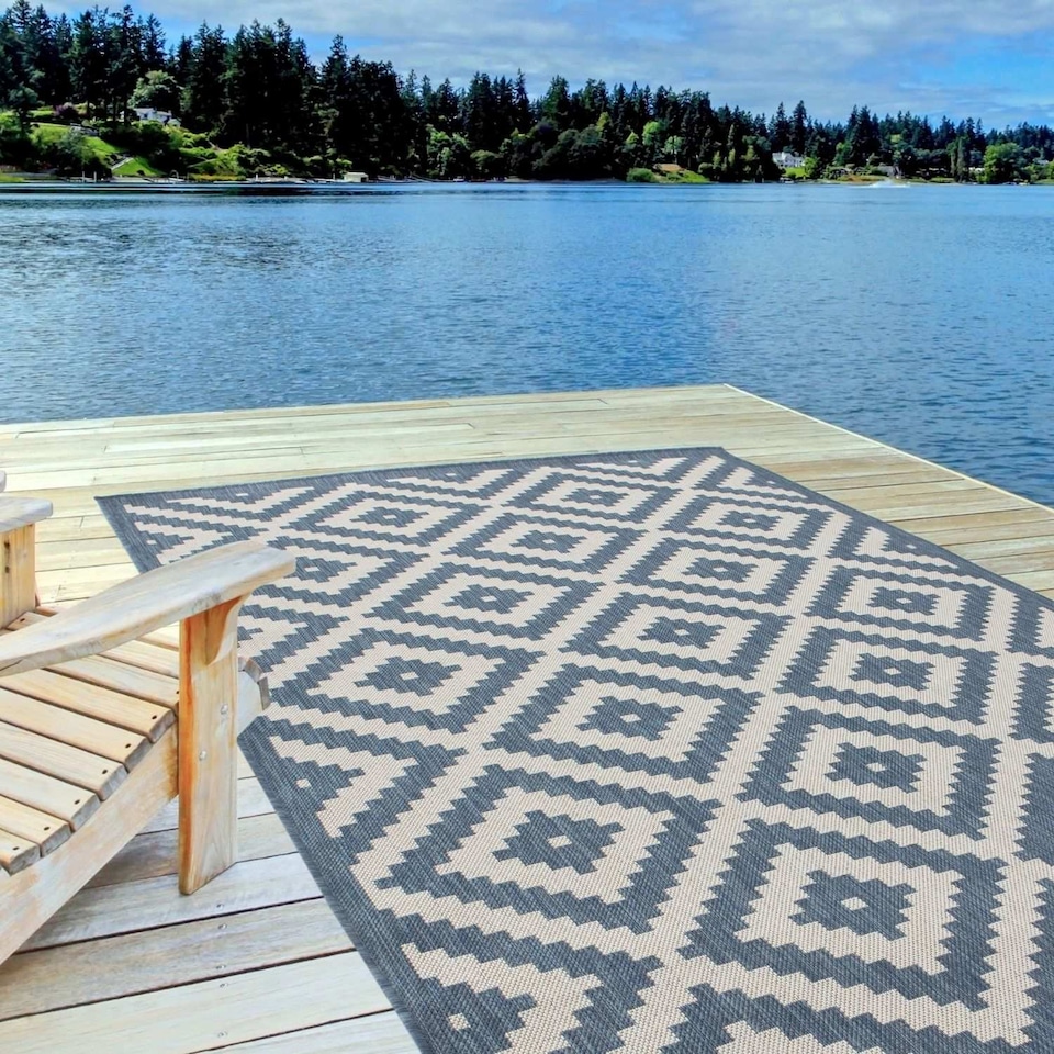 image 1 of The Rugs Outdoor Indoor Diamond Garden Patio Rug Weather Resistant Jet Washable | 100