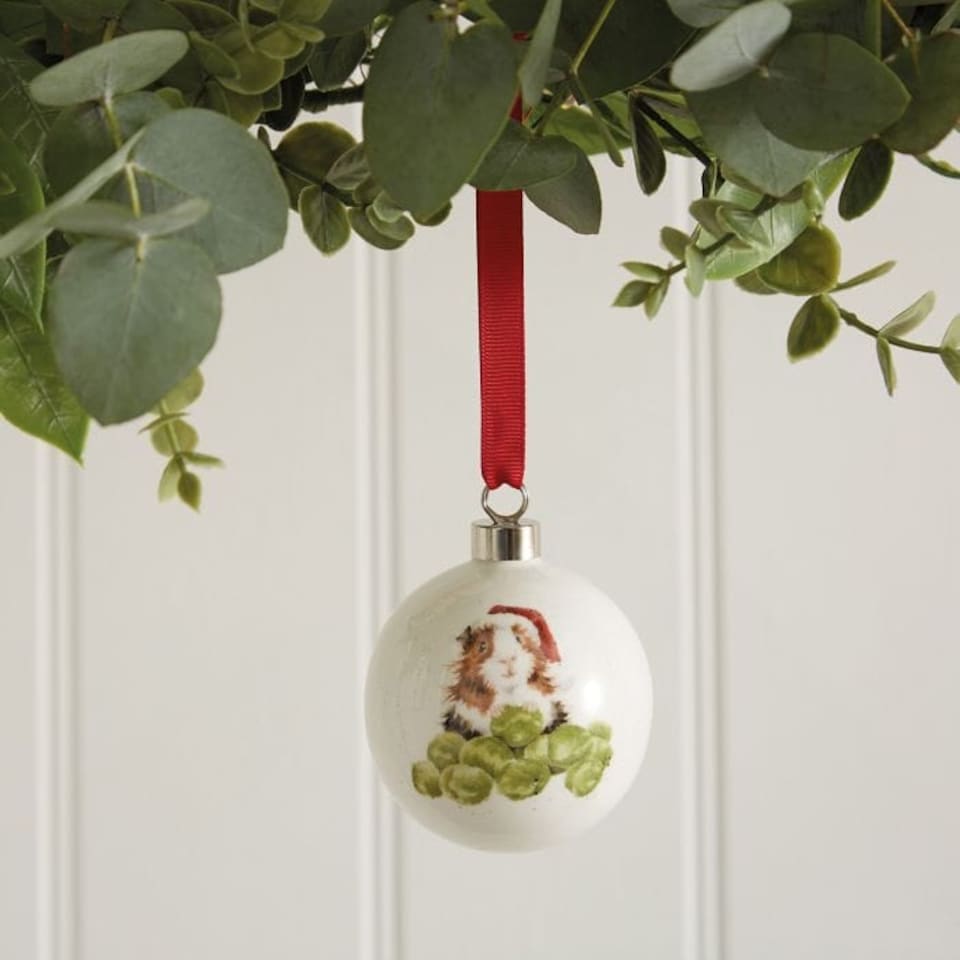 image 1 of Royal Worcester Illustrated Animal Christmas Bauble - Guinea Pig Design