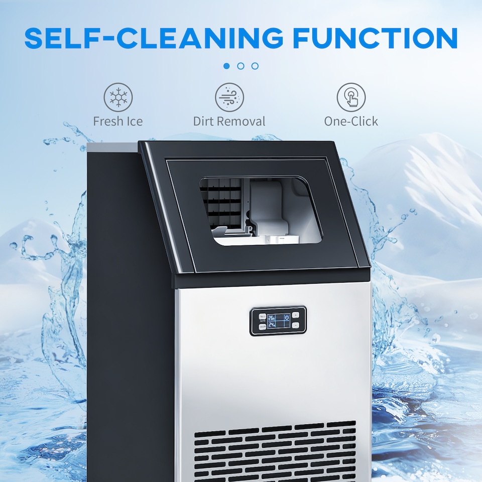 image 1 of HOMCOM Commercial Ice Maker Machine, Freestanding Stainless Steel Ice Machine with Self-Cleaning, LCD Display, 45kg 24 Hours and 11kg Storage for Home, Office, Bar, Restaurant