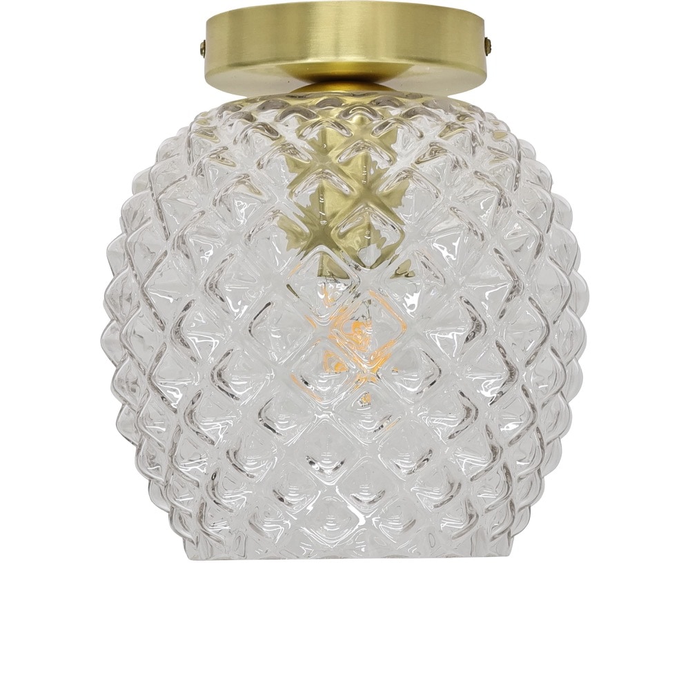 First Choice Lighting Baine - Clear Textured Glass Satin Brass Ceiling Light Fitting