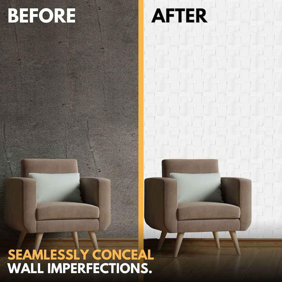 image 1 of NOVECRAFTO Lattice Effect 3D Wall Panels – 6 Sheets Covering 1.5m² | 16.15ft² Interior Cladding Set | Square Grid Design – Each Panel 50x50cm | Grey