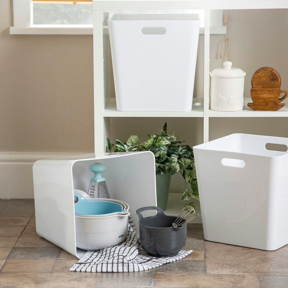 image 1 of Wham Studio 3 x 18L Deep Rectangular Plastic Storage Baskets Ice White White