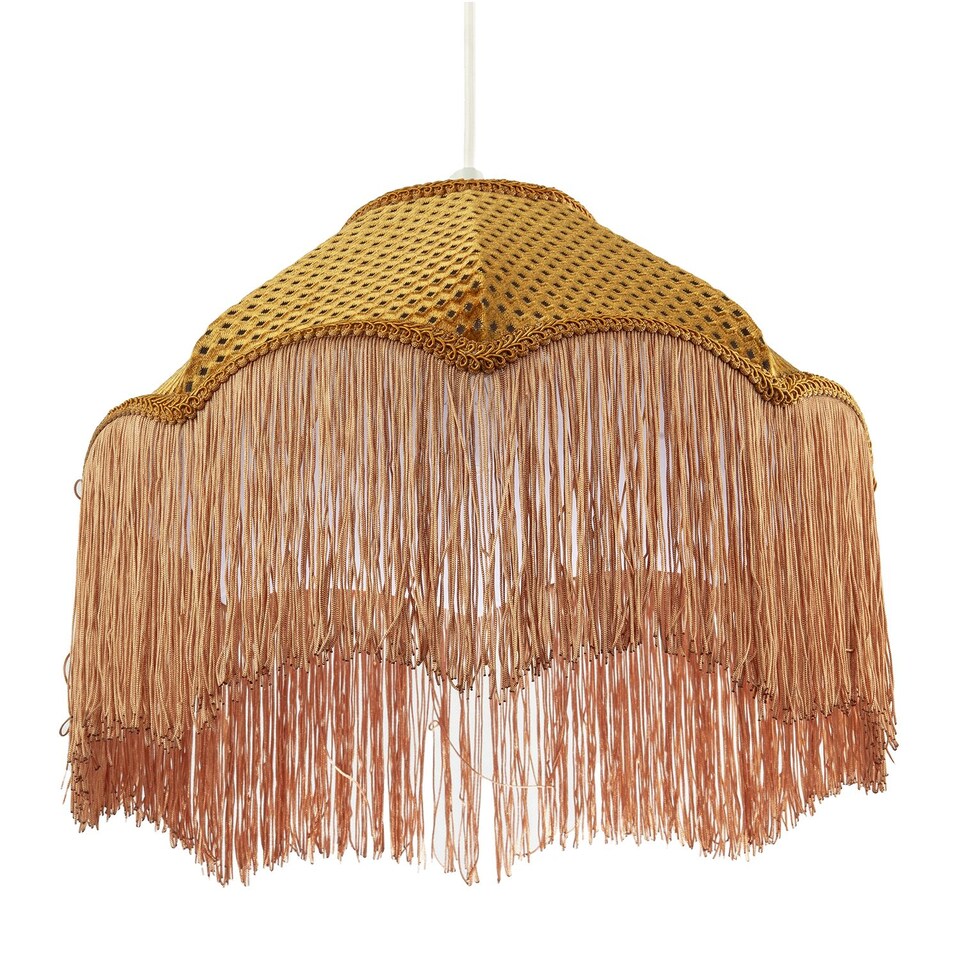 image 1 of Golden Ochre Victorian Scallop Pendant Light Shade with Long Tassels