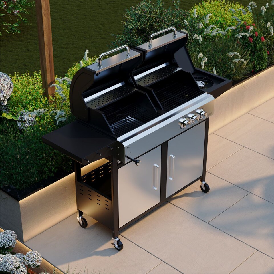 image 1 of Charles Bentley 2+1 Burner Gas & Charcoal Grill BBQ 147.5 x 52 x 110cm