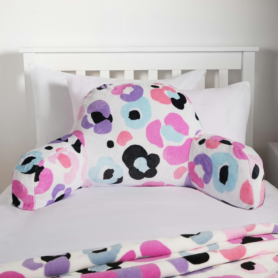 image 1 of OHS Kids Leopard Fleece Bed Reading Cuddle Cushion, 45x40cm - Pink