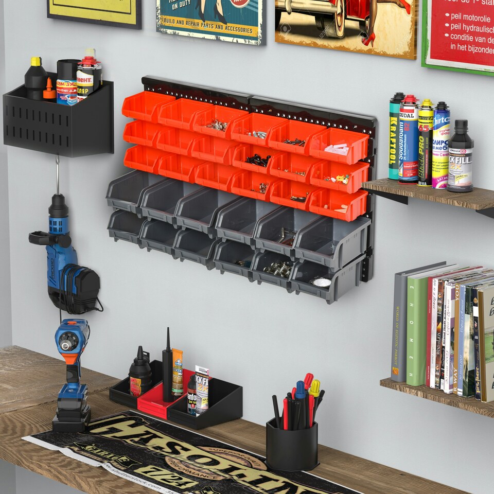 image 1 of DURHAND 30 Cubbie On-Wall Storage Board Tool Screw Organiser Garage w/ Screw Kit