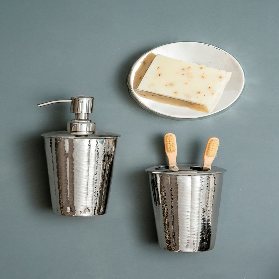 image 1 of Hammered Bathroom Nickel Finish Lotion Dispenser