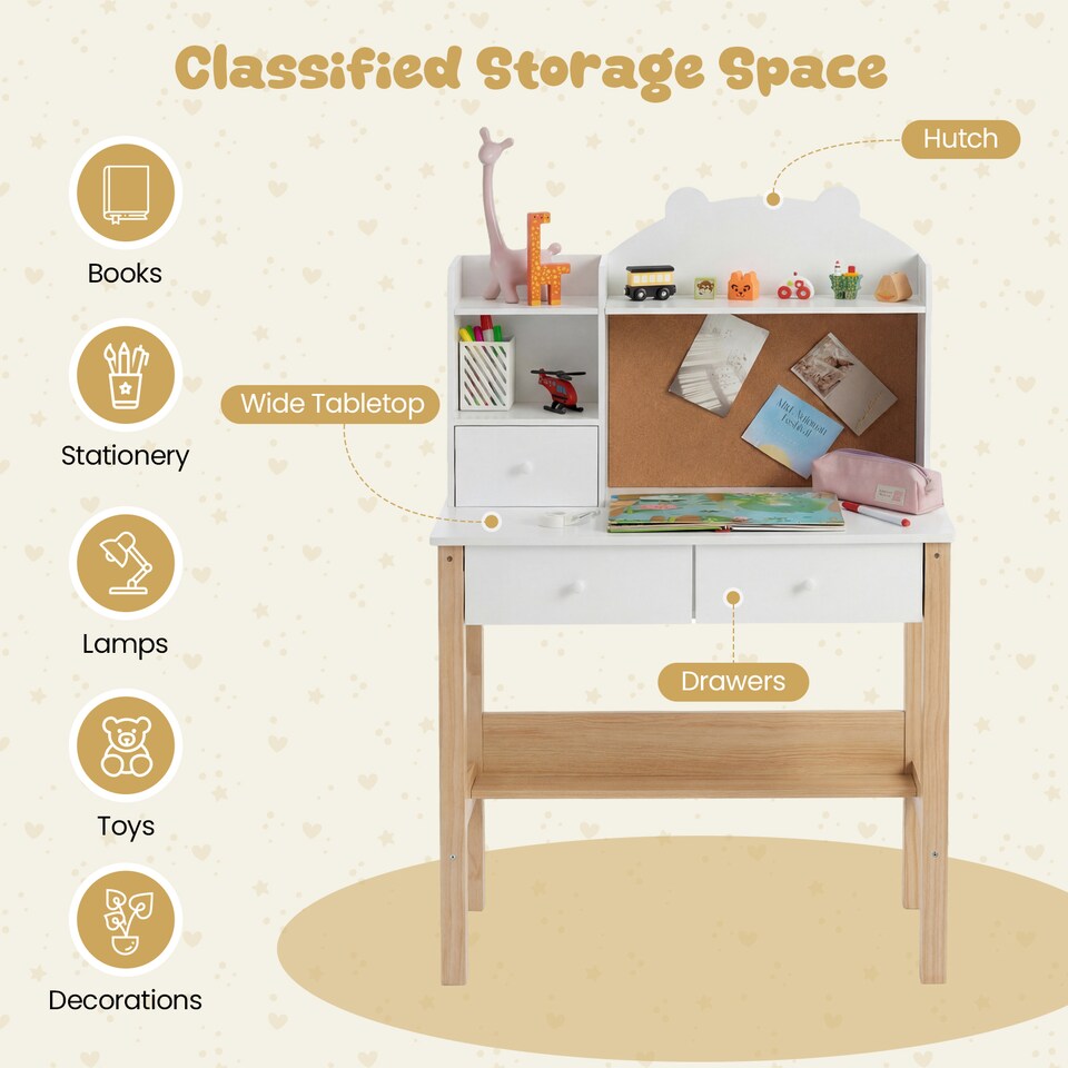 image 1 of COSTWAY Wooden Kids Study Desk and Chair Set