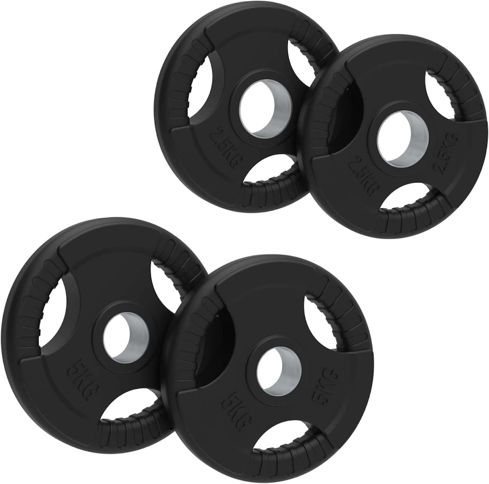 image 1 of Olympic Tri-Grip Rubber Weight Plates Black Pairs Sets 15kg 2.5kg PAIR 5kg PAIR