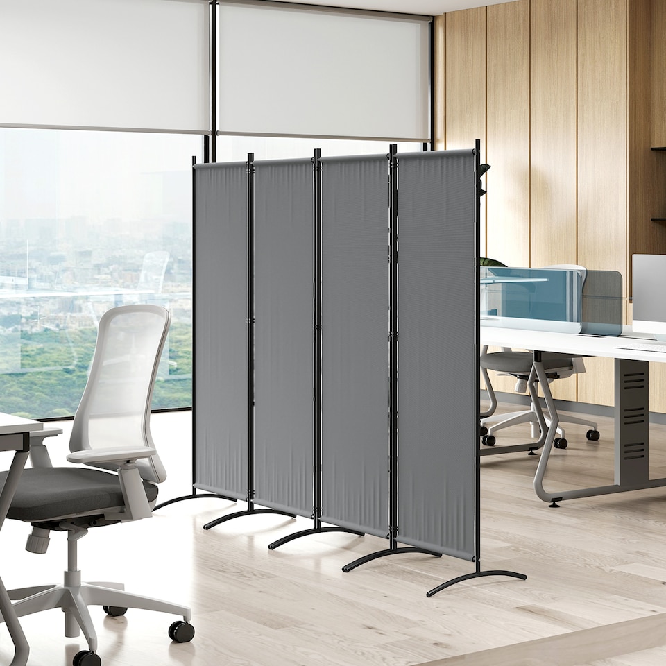 image 1 of Outsunny 4 Panel Folding Room Divider,Portable Privacy Panel for Garden | Grey | Dark Grey | 221L x 50W x 172Hcm | 1