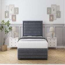 Sloomy Ashford Steel Plush Divan Bed With Mattress 2 Drawers Left Side With 54" Floor Standing Headboard & 12" Matching Footboard 2'6 Small Single | Grey | Steel | Small Single | 1