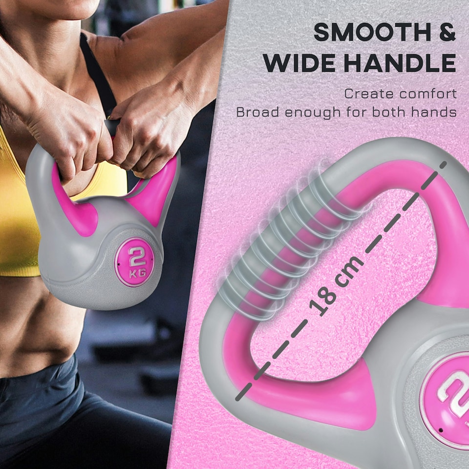 image 1 of SPORTNOW 2kg Kettlebell with Handle for Home Gym, Pink Grey Blue | 10