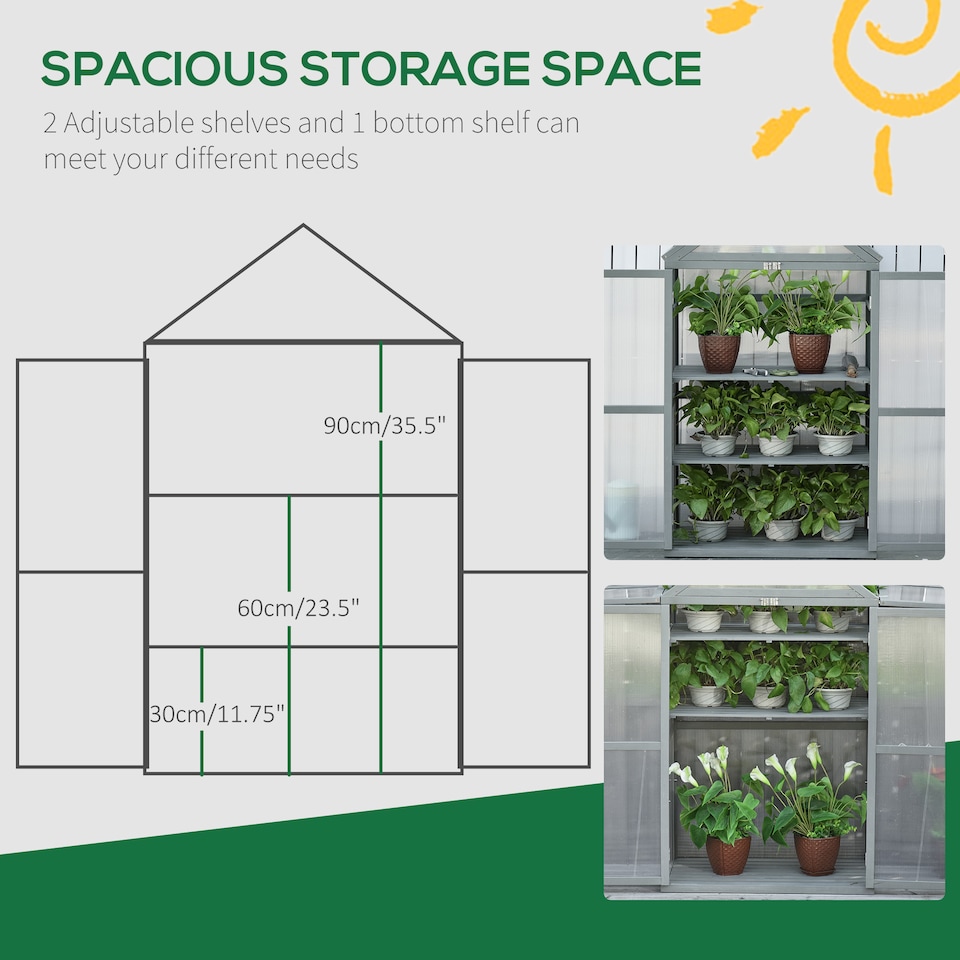 image 1 of Outsunny 80x47x138cm Wood Cold Frame Greenhouse for Plants PC Board Grey | Grey