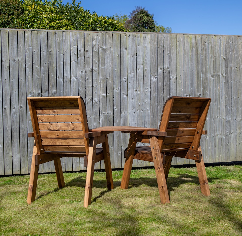 image 1 of Hand Made 2 Seater Chunky Rustic Wooden Garden Furniture Love Seat with Tray Assembled