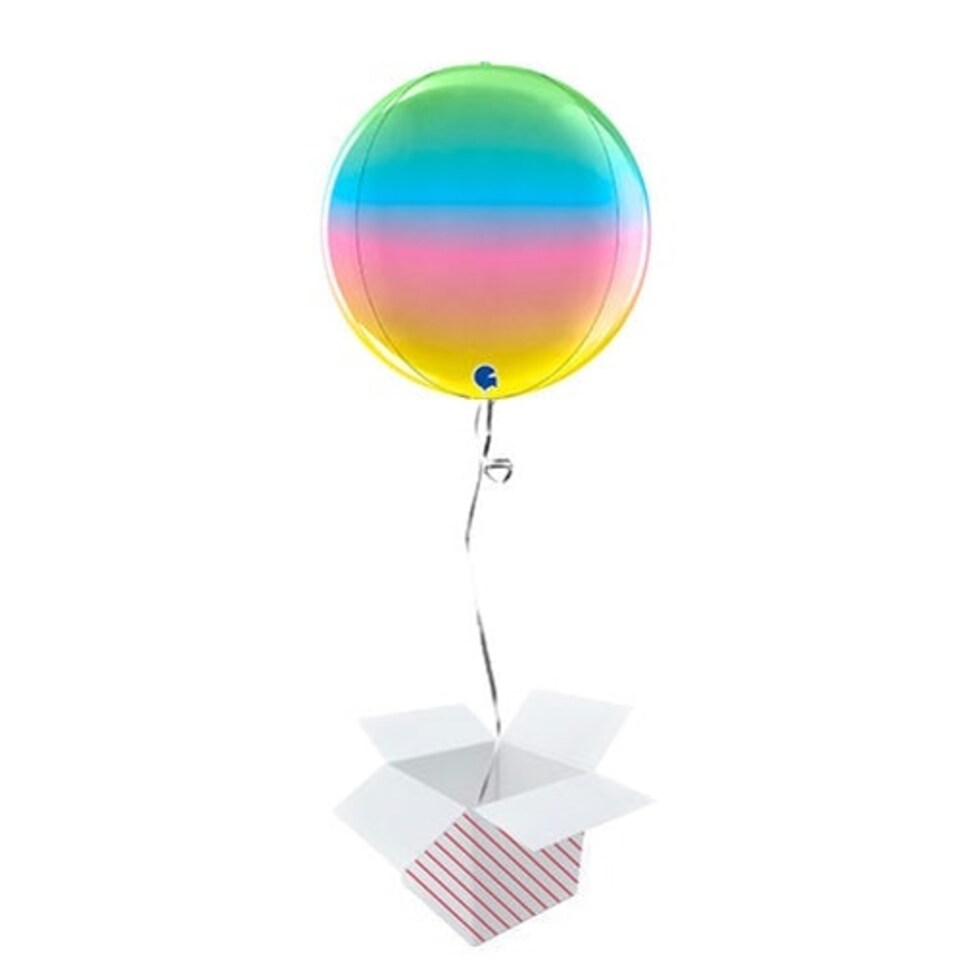 Rainbow Globe Foil Helium Balloon - Inflated Balloon in a Box