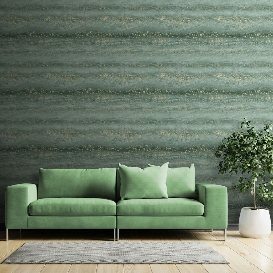 image 1 of Muriva Semper Marble Effect Wallpaper - Jade - 10m x 53cm Green