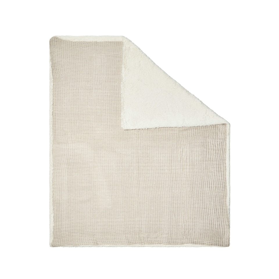 image 1 of BHS Knitted Waffle Throw with Sherpa, Natural Cream | Natural