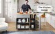 image 7 of VILUXE Mobile Kitchen Island with Foldable Worktop, Drawer, Adjustable Cabinets, 3 Door Spice Racks, Towel Rail and 5 Wheels, Grey