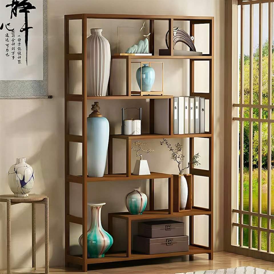 image 1 of Living and Home 7-Tier Wooden Bookcase Display Stand - 99cm W x 25.3cm D x 175cm H | Brown