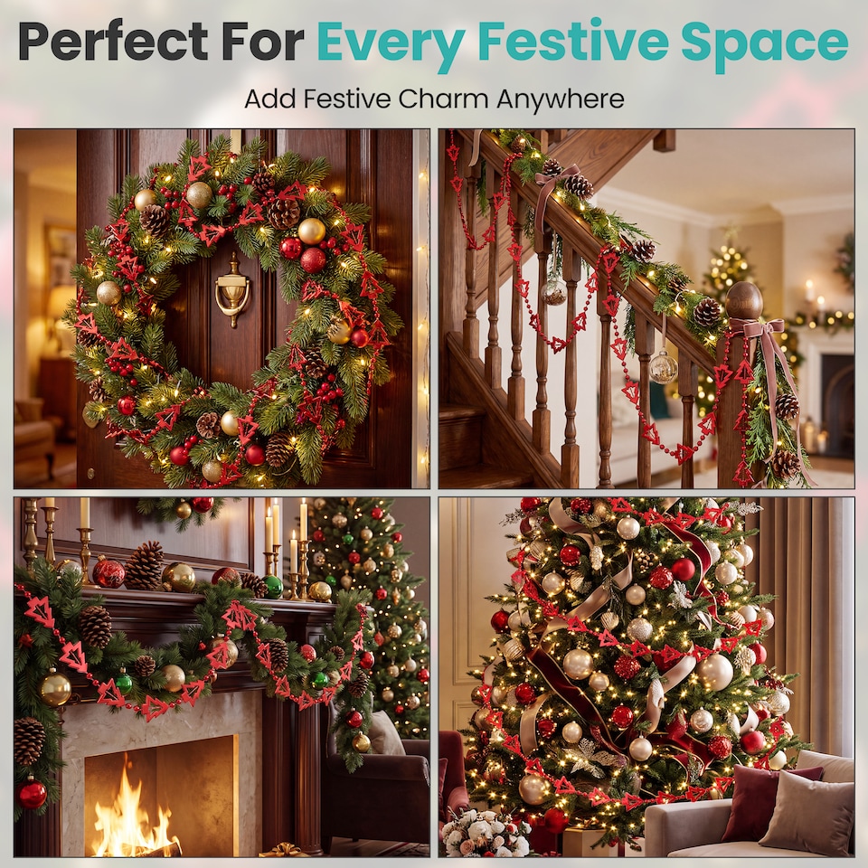 image 1 of 5M Christmas Tree Bead Garland, Metallic Hanging Chain Feastive Garland