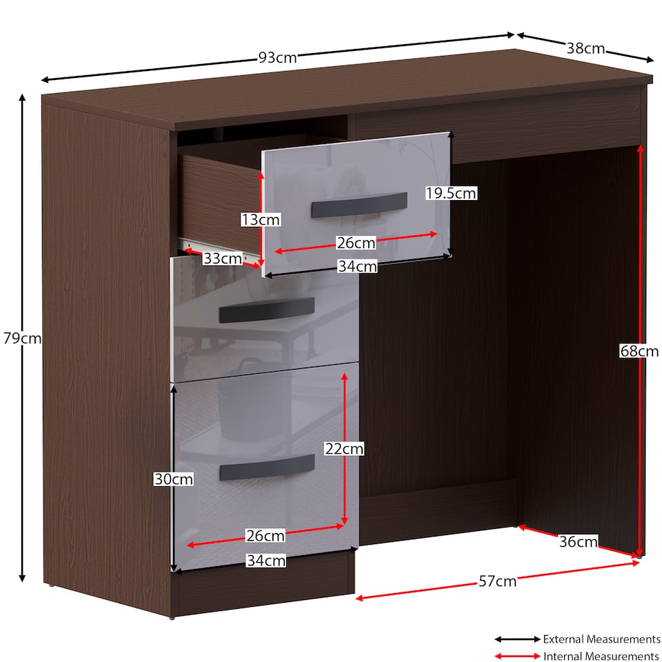 image 1 of Vida Designs Hulio 3 Drawer Dressing Table High Gloss Vanity Makeup Desk, Walnut & White