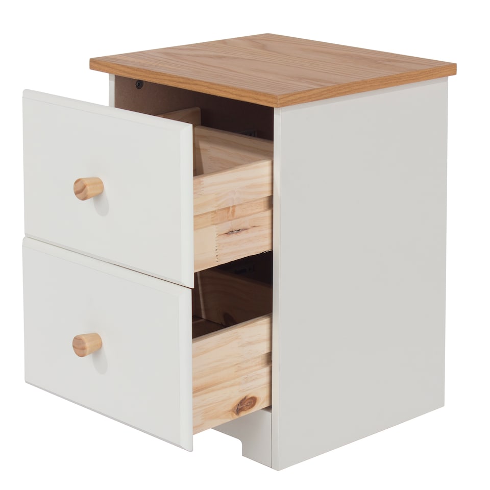 image 1 of Colorado 2 Drawer Bedside Cabinet Soft White Painted Finish with Oak Woodgrain Top, Bedroom Furniture | White | Soft White | 1