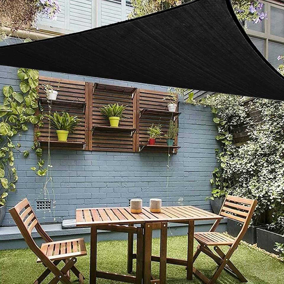 image 1 of Oypla 3m x 3m x 3m Black Triangular Outdoor Garden Patio Sun Shade Sail Canopy UV Protection Water Resistant with Mounting Ropes Black