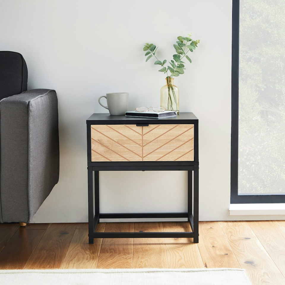 image 1 of VonHaus Dalton Side Table Chevron Design with Drawers