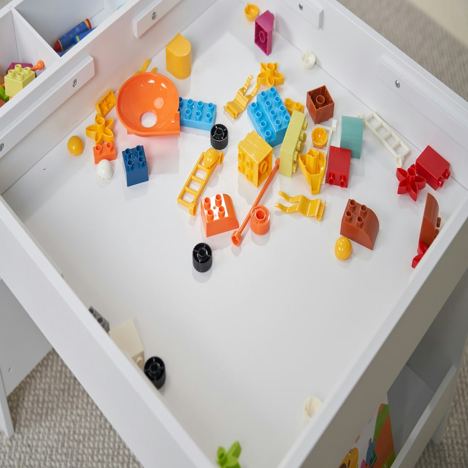 image 1 of Hooga Wooden Activity Table with Storage - 4 City Baseplates & Chalkboard Grey