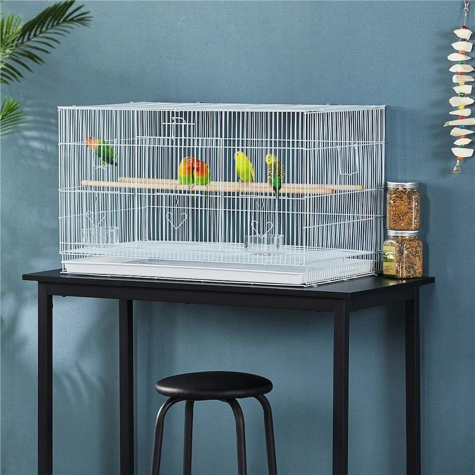 image 1 of Yaheetech 77.5 cm L x 46.5 cm W x 46 cm H Flight Cage w/ Slide-out Tray White