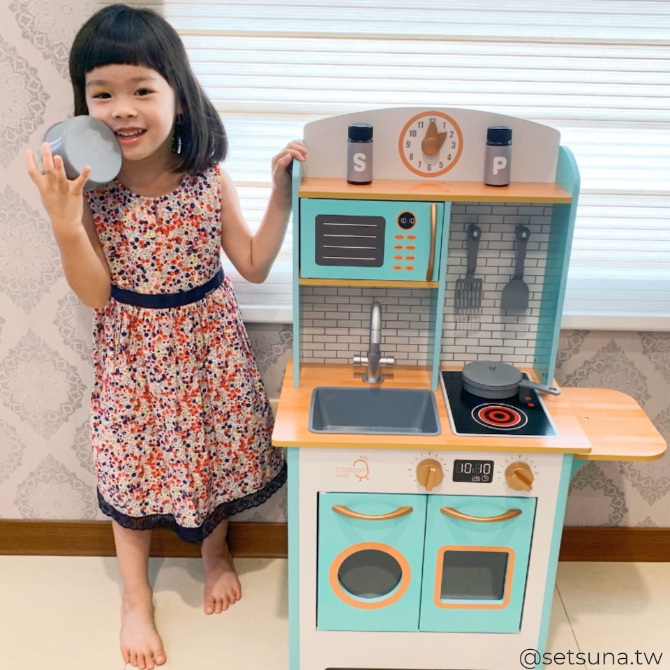 image 1 of Teamson Kids Play Kitchen, Small Retro Aqua Wood, Little Chef Santos
