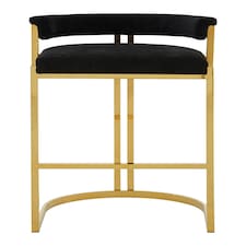 Interiors by Premier Black Bar Chair Stool with Back, Kitchen Stool for Bar, Gold Frame Breakfast Stool with Velvet Upholstery