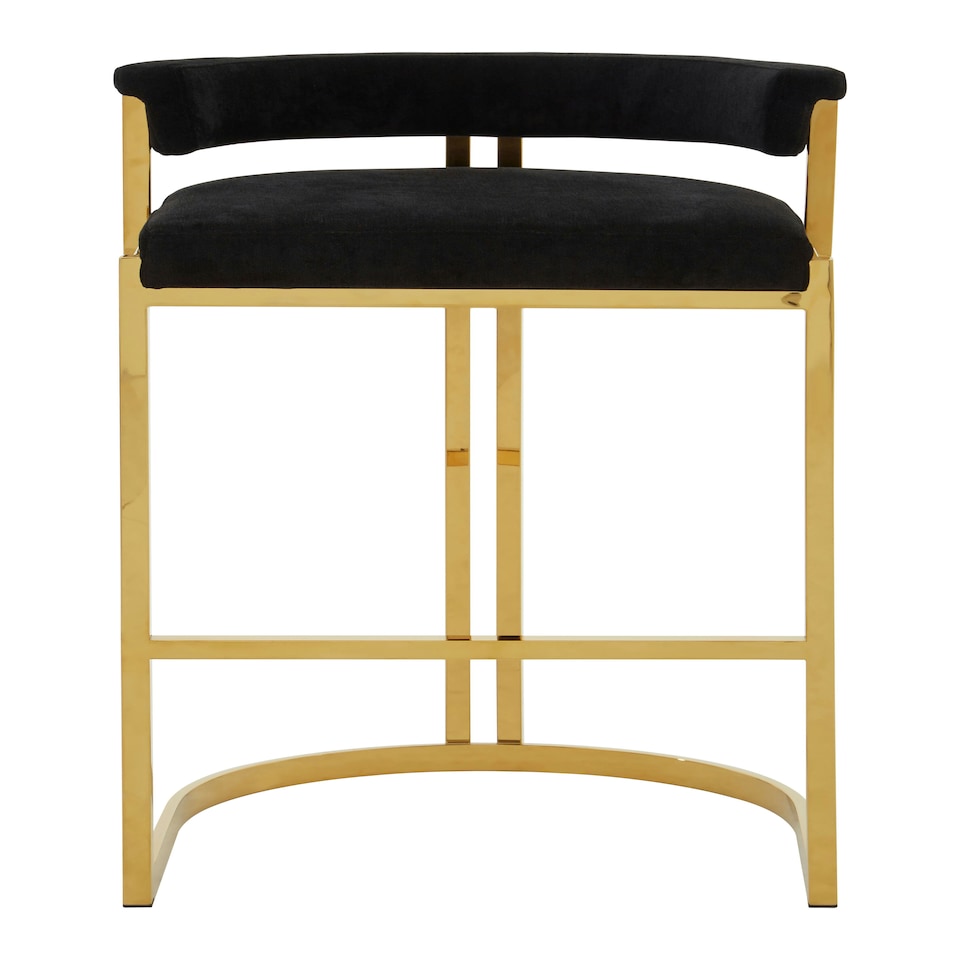 image 1 of Interiors by Premier Black Bar Chair Stool with Back, Kitchen Stool for Bar, Gold Frame Breakfast Stool with Velvet Upholstery