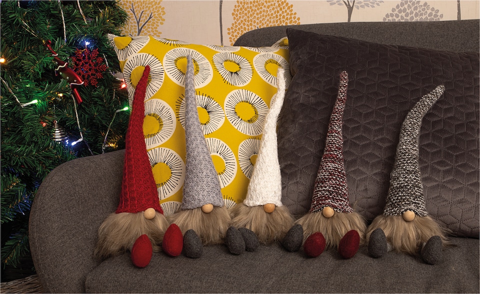 image 1 of St Helens FABRIC SANTA-GONK DECORATION - Grey Hat