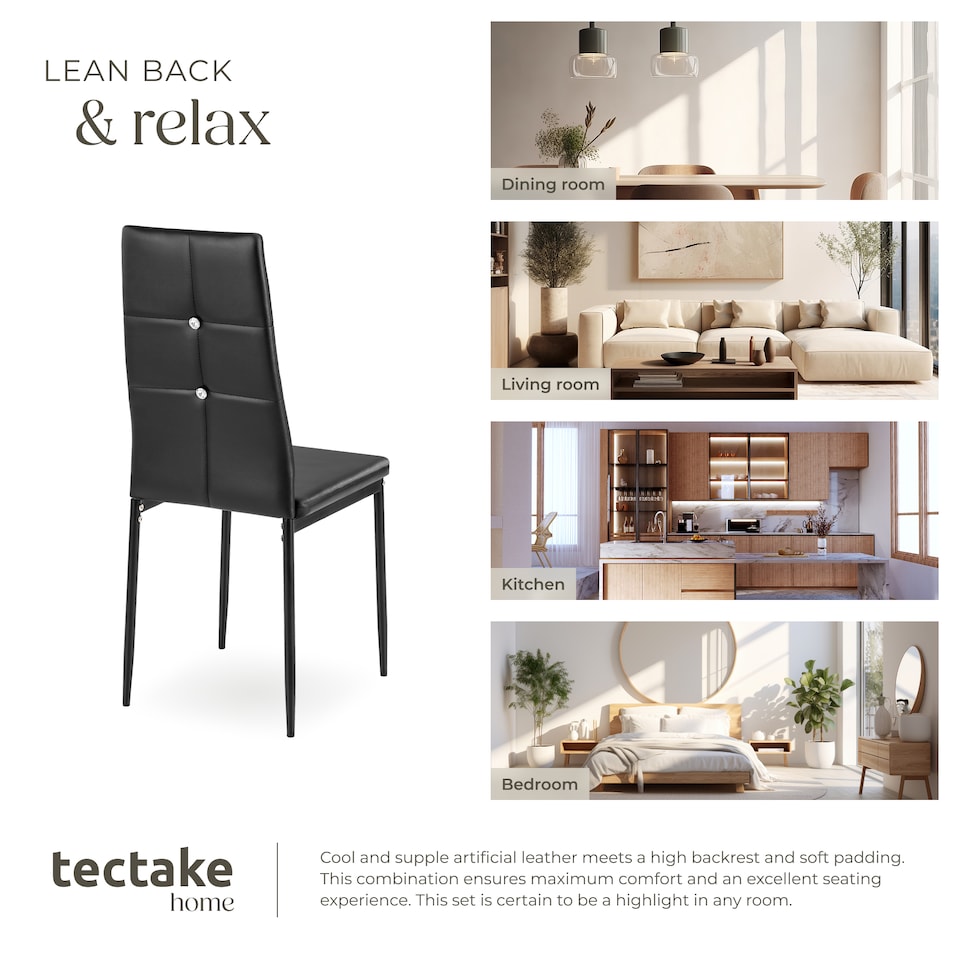 image 1 of Dining Chair Set - high backrest, slim steel legs & rhinestone highlights | Black | black | 8